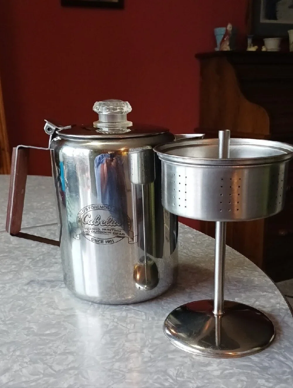 Cabela's~ Silver Stainless Steel Percolator w/wooden handle